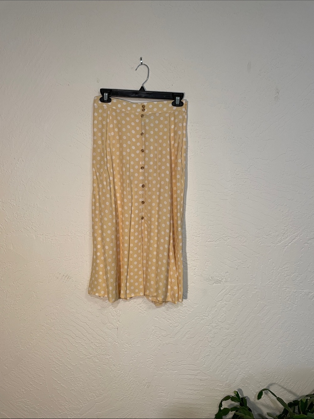 Faithfull the Brand Yellow Polka Dot Button-Front Midi Skirt